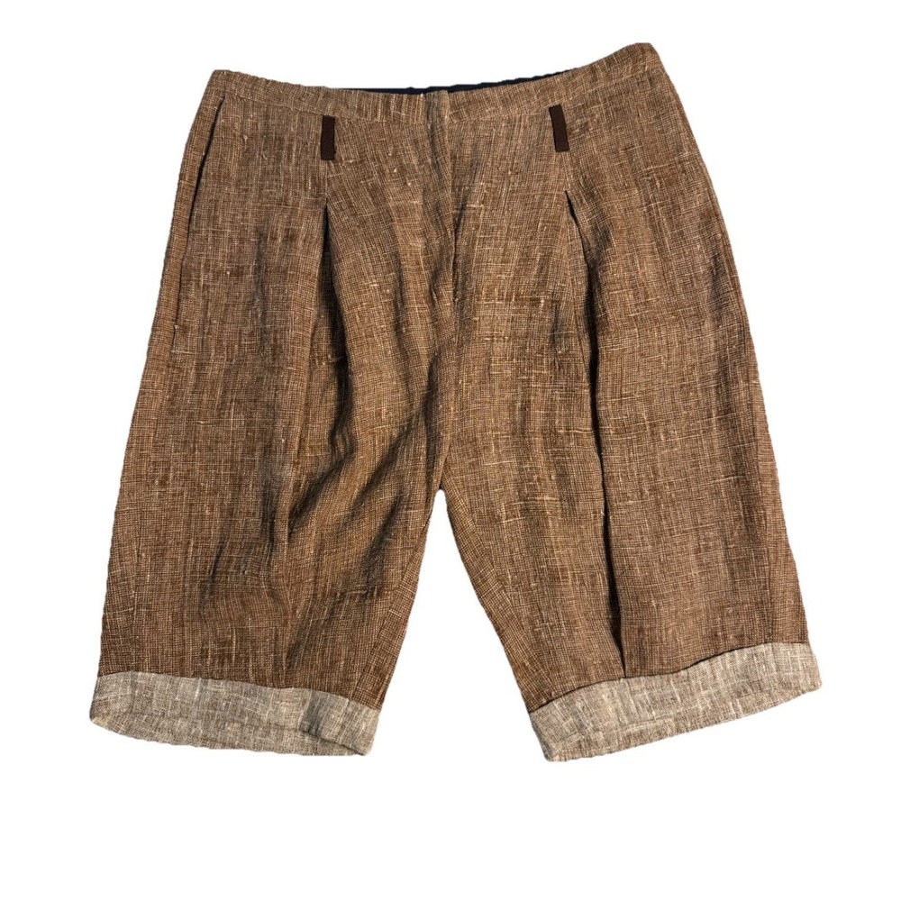 Blue Deep Womens 100% Linen Pockets Cuffed Brown Shorts Italian EUC Size 8